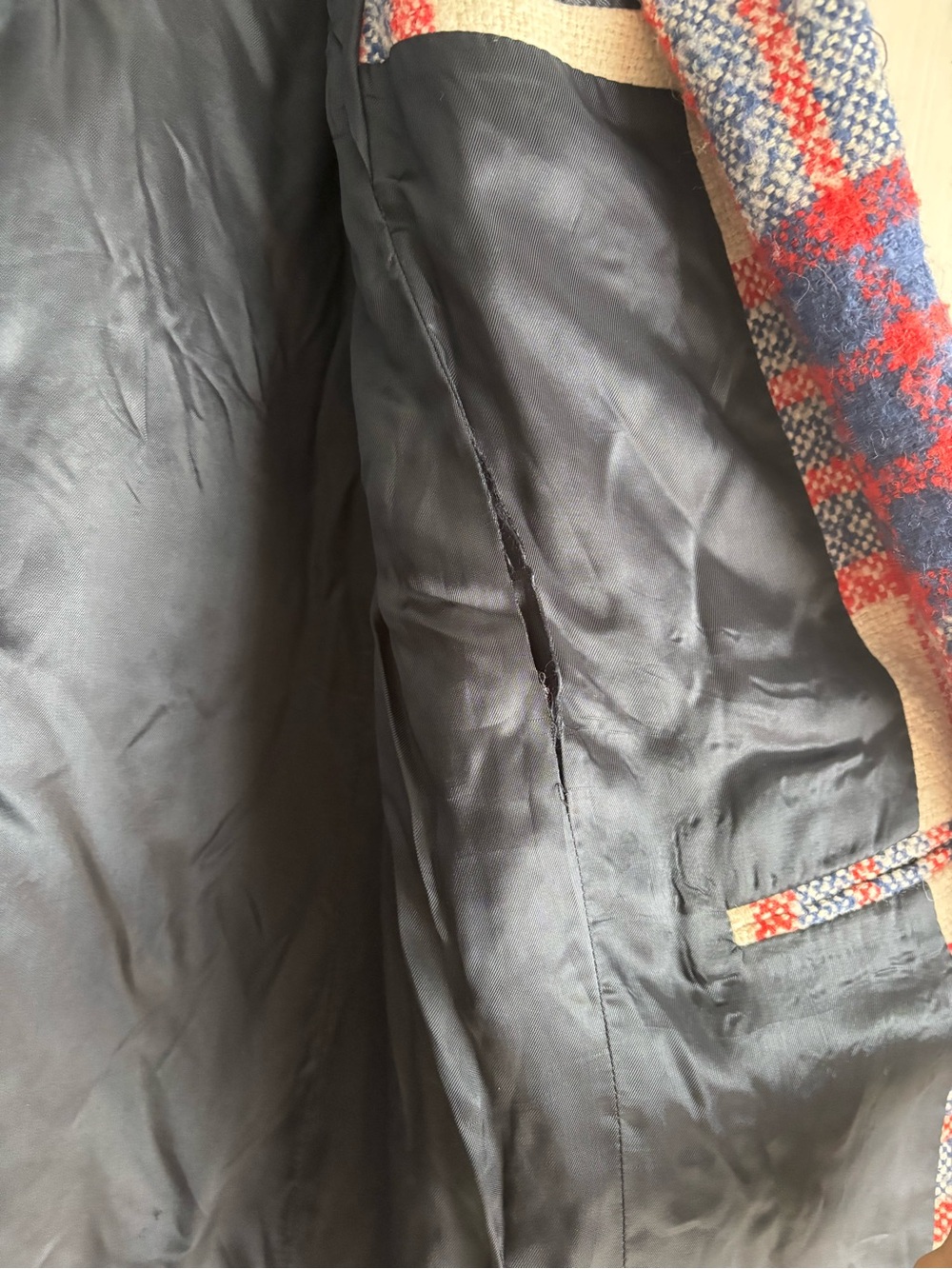 Zara  Wool-Blend Long Coat - Red, Blue & Cream - Picture 3 of 4